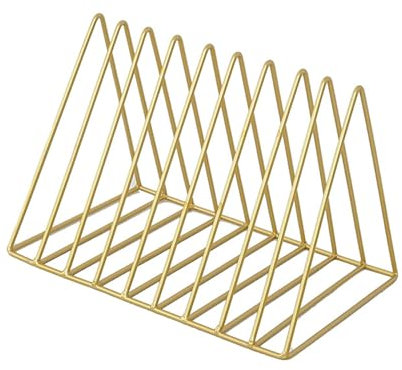 DSDGVDFBV Gold, Zeitungsständer Metall, Magazinständer Gold 9 Steckplätze Dreieck Desktop-Bücherregal Schallplattenständer Modern Zeitungshalter Für Büro CD Magazin