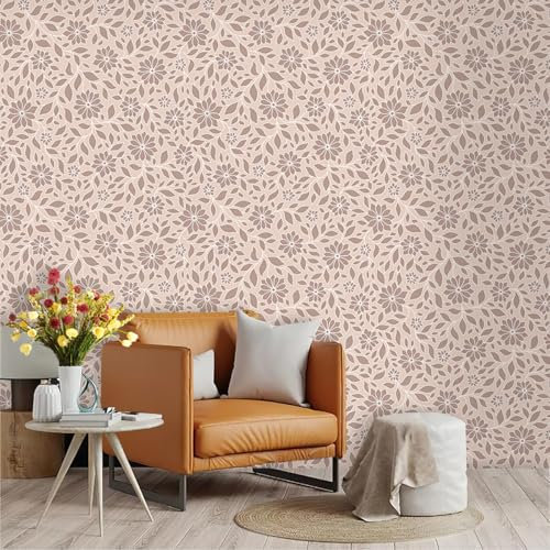 Selbstklebende Tapete Braun Beige Blüten Strukturtapete Wandtattoo Schlafzimmer Tapete Selbstklebend Vliestapete Wallpaper for Living Room Tapeten Wandschutzfolie 45x600cm