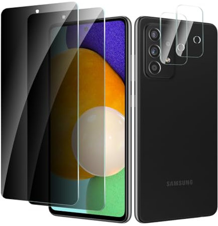CYYAGE 2 Stück Sichtschutz Schutzfolie für Samsung Galaxy A52/A52S 5G und 2 Stück Kameraschutz, Anti-Spähen Displayschutz HD Blickschutzfolie Privacy Schutzglas Folie, 9H Härte, Kratzfest
