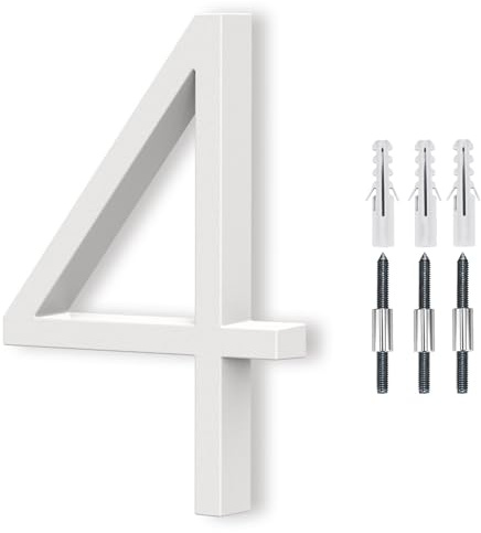 Weiße schwebende Hausnummer, Metall, moderne Hausnummern, Briefkasten-Dekor-Nummer mit Nagelset, 911 Sichtbarkeitsschilder, 15,2 cm (6 Zoll) (groß 4)