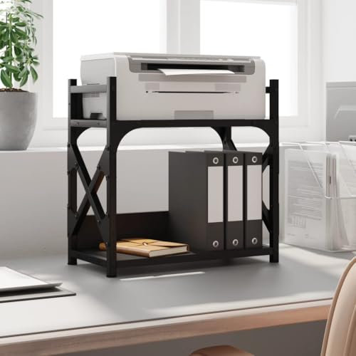 Hovothy Druckerständer 2 Ablagen Druckerregal Aufbewahrungsregal Fax-Aktenvernichter Druckerhalter Regal für Drucker Druckertisch Holz Büromöbel Schwarz 40x20x40 cm Holzwerkstoff, Metall