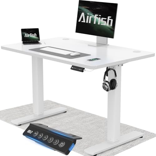 Airfish Escritorio Regulable en Altura con USB, Escritorio eléctrico con función de Memoria, escritorios eléctrico Regulable en Altura 73-118cm,100x60cm,Blanco