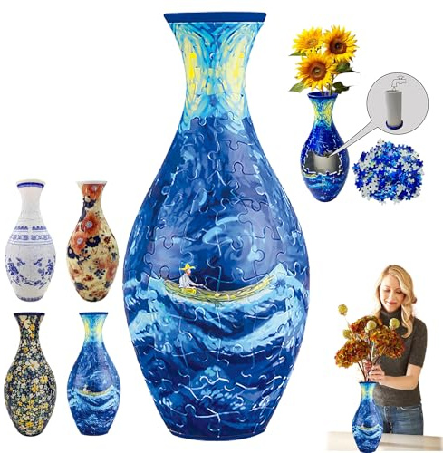3D Puzzle Vase, 3D Jigsaw Puzzles for Adults, Unique Arts Flower Jigsaws for Flowers Arrangement and Home Decor, Detachable Puzzle Planter Made By 160 Curved Plastic Puzzles Pieces (Boat)