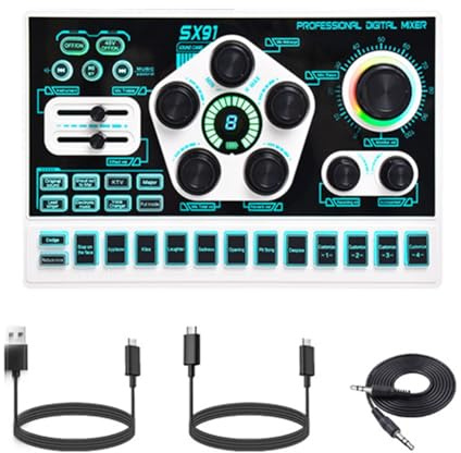 Jrifedptry SX91 Sound Card USB Sound Mixer Professional Audio Mixing Console Amplifier for Live Sing PC Computer Laptop Cellphone