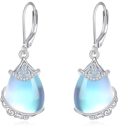 Mondstein Ohrringe 925 Sterling Silber Filigran Tropfenförmig Böhmische Tropfen Ohrring Abalone Muschel Schmuck Geschenke für Damen