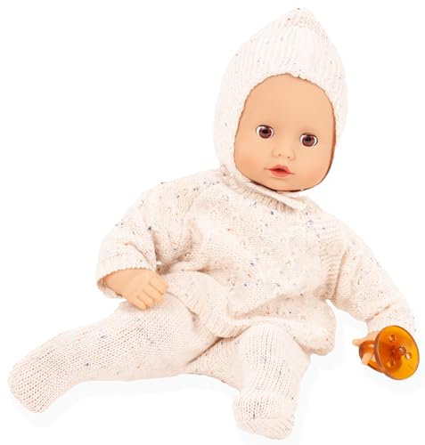 Götz 2520564 Muffin Baby Alles Strick Puppe – 33 cm große Babypuppe mit braunen Schlafaugen, ohne Haare und Weichkörper – Weichkörperpuppe in 5 teiligen Set