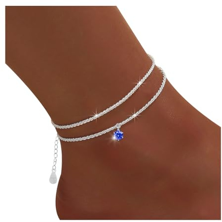 925 Silber Fußkettchen für Damen, Verstellbar Wasserdicht Doppelte Fußkette Mit Kreuz Anhänger, Eleganter und Funkelnder Strand Fussketten Schmuck für den Knöchel