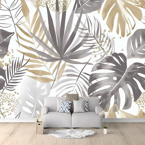 WHUOEUCO Papel Pintado Hojas De Palma De Bohemia 350x256 cm Murales Fotográfico 3D, Papel Tapiz Fotomurales Tejido No Tejido Moderno, Salón Dormitorio Oficina Decoración Pared