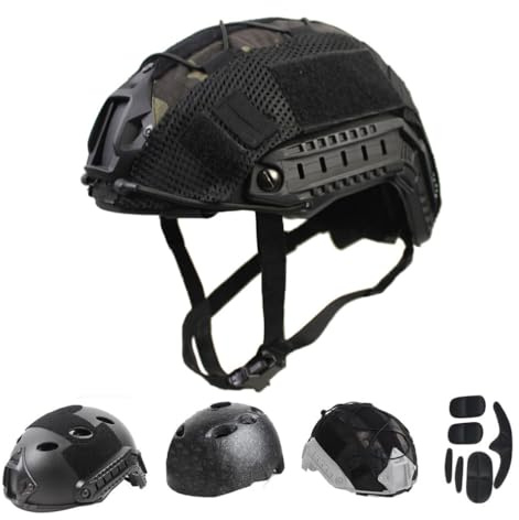 PJ-Casco Táctico para Paintball Airsoft, Casco Militar Fast con Soporte NVG y Riel de Guía Iateral