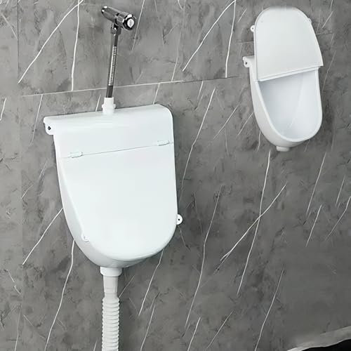 Urinario en plastique avec couvercle, Urinoir mural pour hommes pissoir WC set, Urinoir sans perçage pour maison, garage, jardin, camping et chantier Blanc