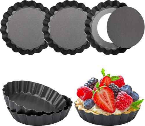 Jnjnyng Seis Mini bandejas de Tarta Desmontables de Acero al Carbono Antiadherente de 10 cm, moldes para Tartas de Huevo, Tartas de Huevo, Galletas y bandejas para Tartas de Huevo para Pasteles