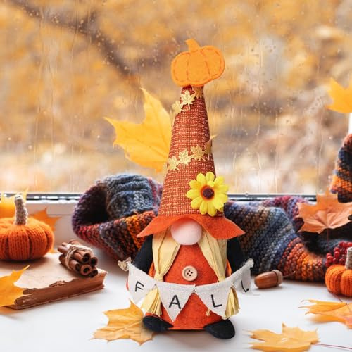 Decorazione autunnale con gnomo, decorazione autunnale, coppia di gnomi, gnomi autunnali con zucca, 2025, decorazione rinforzata per autunno, gnomo, decorazione autunnale per interni ed esterni