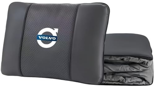 QYPLKJHG Reisedecke Kissen 2 in 1 für Volvo XC90 2020-2025, Autokissen Decke mit Auto Logo Reisedecke für Auto Kuscheldecke Auto Decken Kissen Flugzeugdecke Auto Accessoires,Black