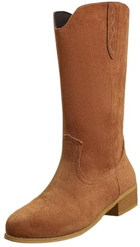 HOOUDO Botas Cowboy,Botas Militares Mujer,Elegantes Comodos Empeine Botines Mujers Media Botines Mujers Invierno en Piel con Tacón Cuña Outdoor