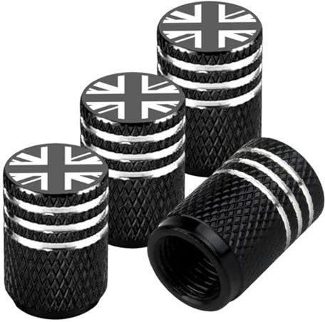 4 Pack Metal Tyre Valve Caps, Universal Corrosion Resis-tant Black Car Stem Dust Caps, La-ser Engraved Design, Tyre Valve Stem Caps for Cars, SUVs, Bicycles, Motorcycles, Trucks