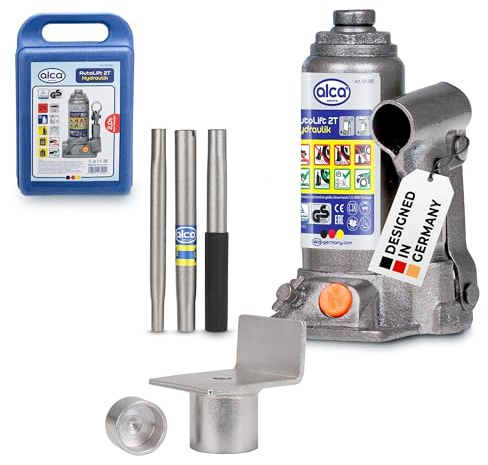 alca® Wagenheber Set hydraulisch 2 t 158-308mm Hubhöhe, Koffer & L-Adapter | Stempelheber Bundle aus #45 StahlEisenStahl, Unterstellheber für Auto, PKW, SUV, Caravan, Anhänger, Transporter & Werkstatt