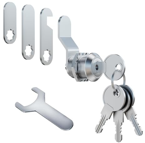Briefkastenschloss Set mit 4 Schlüsseln, Möbel- und Spindschloss aus Druckguss-Edelstahl, 4 Schlossplatten, Hebelschloss für Schränke und Briefkästen (20mm)