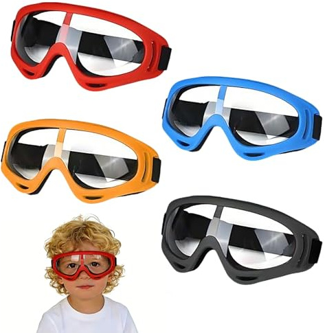 Hiuyavy 4PCS Kids Safety Goggles, Goggles Safety Glasses, UV400 Adjustable Children's Protective Anti Fog Protection Clear for Nerf Gun Game Safety Glasses(4 Color)