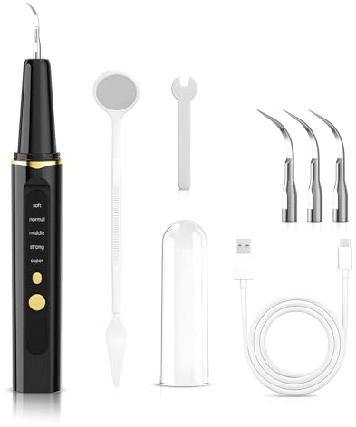Electric Tooth Cleaner, Effectively Removes Plaque, Tartar and Stains Prevents Cavities, Bad Breath and Gum Disease for Home Use (Black)