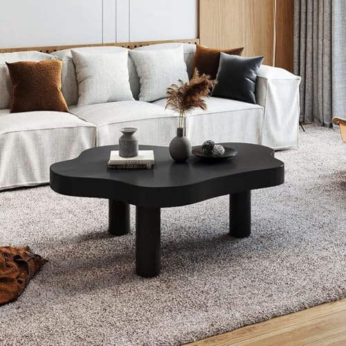 Mesa de centro moderna para sala de estar, mesa de café de madera maciza, mesa de té irregular para interiores con 3 patas, mesa central pequeña irregular para interiores, nogal, 100 x 70 x 40 cm