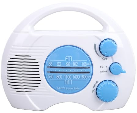 Topiky Vattentät Duschradio, Hängande Bärbar AM FM-radio Inbyggd Högtalare, Batteridriven FM AM-mottagare för Badrum, Duschradio för Hemmabadrum Utomhusstrand