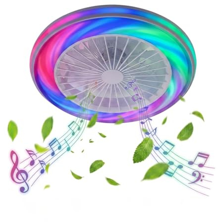Oyajia Deckenleuchte mit Ventilator, leise, RGB, Bluetooth-Musik 40W | Smart-LED Deckenventilator mit Beleuchtung, 6 Gang, Timer, stufenlos dimmbares Licht für Wohn-, Schlaf- und Esszimmer(50CM)
