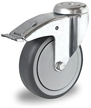 der ROLLENDE SHOP - Rückenlochlenkrolle mit Bremse Durchmesser 100 mm - Serie P2T2 Kugellager
