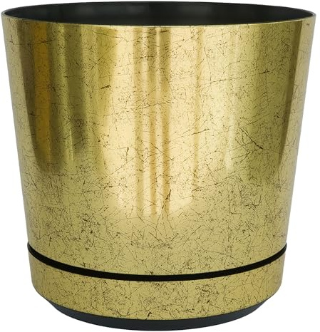 KERD Blumentopf 32 cm, Altgold (012), dekorativ, hochwertig, aus recyceltem Material, mit Drainagesystem, mit Untersetzer, handbeklebt, gealtertes Gold, stilvoll, Vintage-Touch, rustikal, Loft
