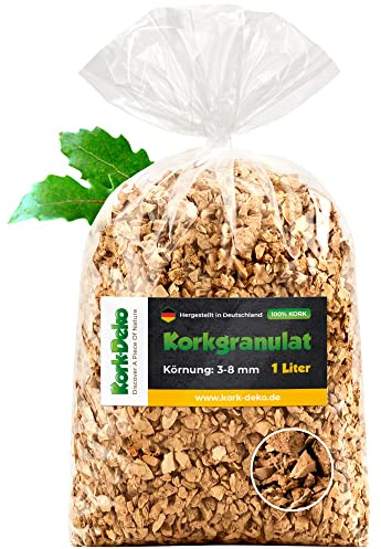 Kork-Deko 1 litro Corcho granulado, (Mediano | 3-8 mm) (sustrato de Corcho, Corcho triturado)