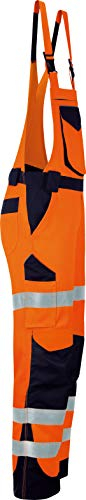 Vizwell Warnschutz-Latzhose Arbeitslatzhose Signal + Gratis Werkzeugtasche Leuchtorange-Marine Gr.42-68 (64)
