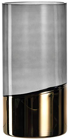 Leonardo 057466 Blumenvase mit Zylinder Glas Gold, grau Jarron – Tischvase Blumenvase mit Zylinder, Glas, Gold, Grau, glänzend, Tisch, Innen