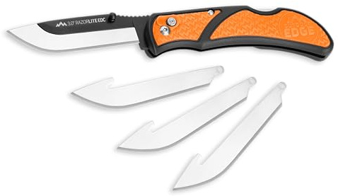 OUTDOOR EDGE 3.0 RazorLite EDC Knife (Blaze Orange) - Replaceable Blade Knife with Pocket Clip, Lightweight Everyday Carry Utility Knife for Hunting, Camping & Survival – Includes 4 Stainless Steel Drop-Point Blades