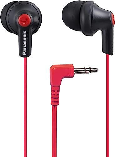 Panasonic ErgoFit Kabelgebundene Ohrhörer, RP-HJE120-KB, Bequeme Passform, In-Ear-Kopfhörer mit klarem, dynamischem Sound, Mattschwarz/rot