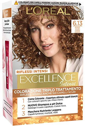 L'Oréal Paris Tinta Capelli Excellence Intense, Copre I Capelli Bianchi, Color Ricco, Luminoso E A Lunga Durata, 6.3, Confezione Da, Biondo Scuro Cenere Dorato