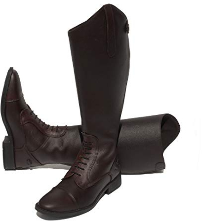 Rhinegold Elite Luxus Extra Wide BROWN LEATHER RIDING BOOTS - Soft Feel Leather, Comfortable Fit, Elasticated Laced Front, Women's Equestrian Boots with Full Length Back Zip, Size 5, EU 38