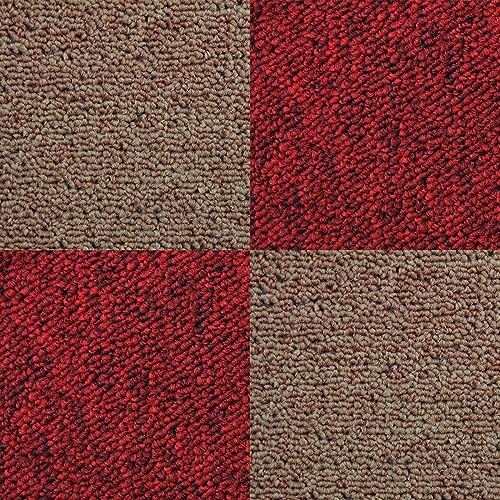 Dalle de Moquette Ultra-Résistant Couleur Sable & Rouge Écarlate pour Usage Professionnel, 2 Paquets de 20 Dalles de 50cm x 50cm (Superficie de 10m²)