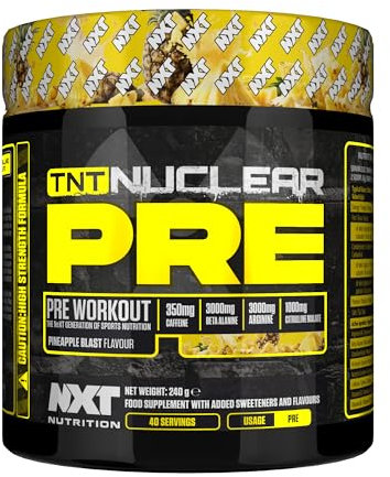 NXT Nutrition TNT Nuclear Pre Workout – Pre Work Out Energy Drink| L-Citrulline, Beta Alanine, Caffeine for Pump, Endurance & Focus - 40 Servings Mixed Candy, Vegan (Pineapple)