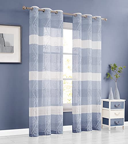 Dainty Home Silvia Fenstervorhang, Chenille, Bestickt, 193 x 213 cm, Blau, 2 Stück