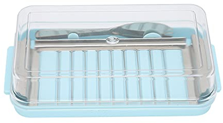 Cikonielf Butterschneiderbehälter, Edelstahl Butterschneider Box Käseaufbewahrungsbehälter mit Transparentem Deckel für die Küche(Blau)