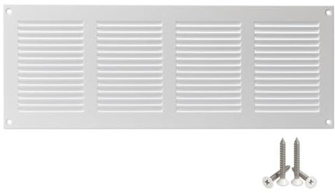 400 x 150 mm metall vitt ventilationsgaller med insektsskydd – galler för ventilation – frånluftsgaller