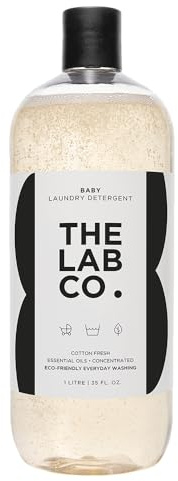 The Lab Co. Baby Wash 1L | Non Bio Baby Laundry Detergent for Baby Clothes & Bedding | Laundry Liquid for Machine & Hand Washing | Fresh Cotton Fragrance | Up to 64 Washes