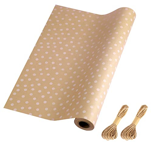 HBell Birthday Wrapping Paper Roll,43cm x 15m Dots Gift Wrapping Paper,Brown Kraft paper Roll,Perfect for Gift Wrap,Birthday,Party,Holiday,Baby Shower (Dots)