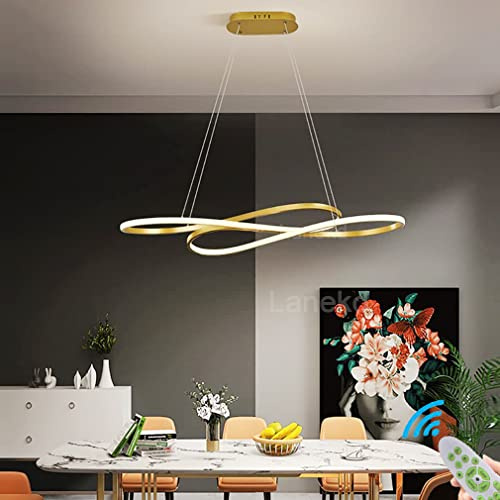 Lanekd Hängeleuchte/Pendelleuchte Gold Esstischlampe Esszimmer Hängelampe LED Dimmbar Mit Fernbedienung 46W Wohnzimmerlampe Moderne Höhenverstellbar Büro Küchen Arbeitszimmer Kronleuchter 100CM