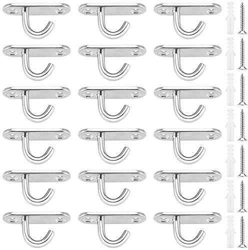 FUNSUEI 18 PCS Stainless Steel Ceiling Hooks, M5 Heavy Duty Pad Eye Plate with Screws, Open Pad Eye Plate U Hooks Ceiling Light Hook Plate for Hanging Lamp, Plant Basket, Ceiling Fan, 4.5 x 1.5cm