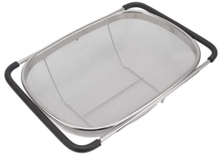 HOHXFYP Scolapasta da Sopra Il Lavello, Cestello Colino Rotondo in Acciaio Inox Colino Versatile Grande a Maglia Fine per Pasta, Frutta, Verdura