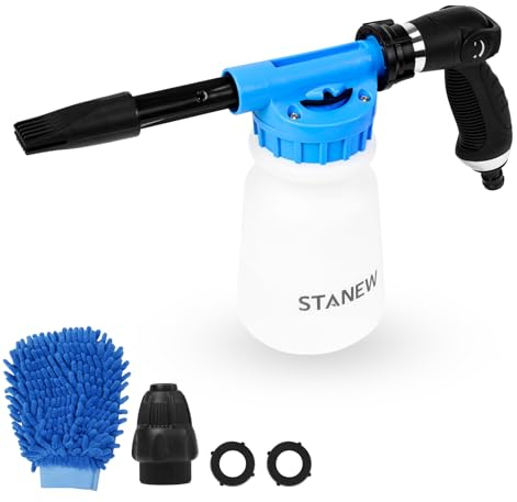 STANEW Car Wash Foam Sprayer, 900ml Hose Snow Foam Gun, Hose Soap Gun Snow Foam Lance for Cleaning Car Garden with Cleaning Kit Watering, Fit Universal Garden Hose