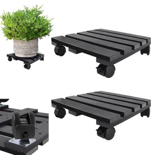 MAYTIIMO Lot de 2 rouleaux carrés WPC pour plantes - 30 x 30 cm - Charge maximale : 100 kg - Soucoupe - Planche à roulettes - Pour l'extérieur et l'intérieur - Anthracite