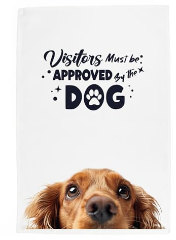 Purely Home Peeping Dog Tea Towel - Visitors Must Be Approved By The Dog - Cocker Spaniel Gift Panama Cotton Kitchen Dish Towel/Drying Cloth - 67cm x 45cm