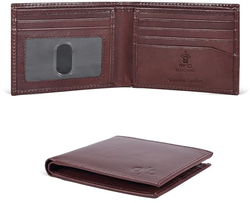 Ekläder smal läderplånbok för män – RFID-plånböcker kreditkortshållare ultratunn present till män, framficka minimalistisk design, Brun Toscana, Trendig