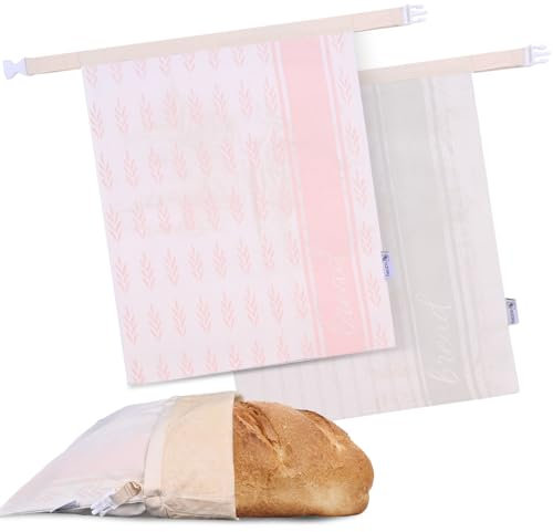 Reusable Bread Bags for Homemade Bread, 2 Pack Cotton Beeswax Bags for Sourdough Bread, XL Bread Storage Bag